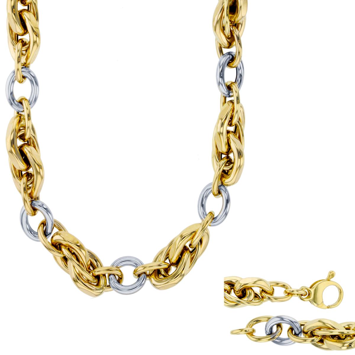 14K Two-Tone Gold 8.50mm Semi Rope 18" Chain