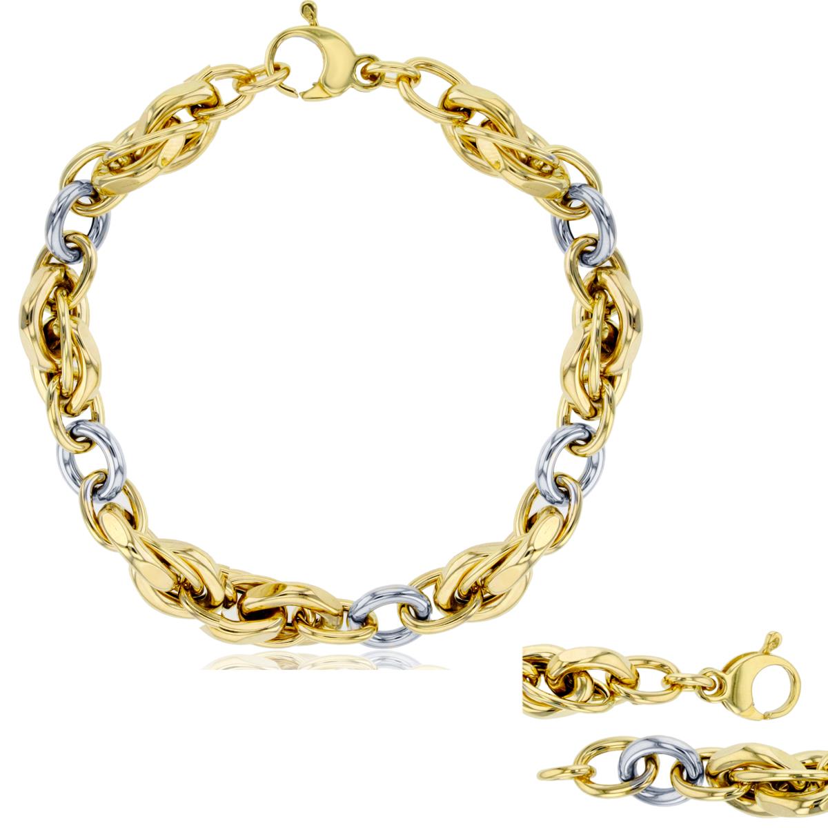 14K Two-Tone Gold 8.50mm Semi Rope 7.5" Chain
