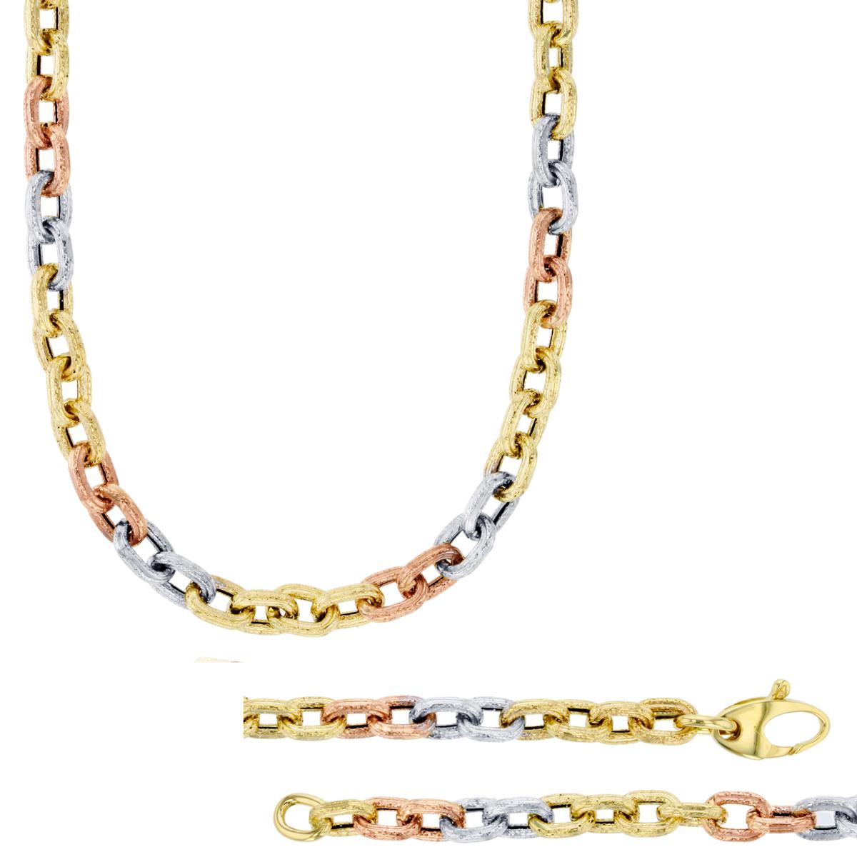 14K Tri-Color Gold 4.80mm Textured Cable 18" Chain