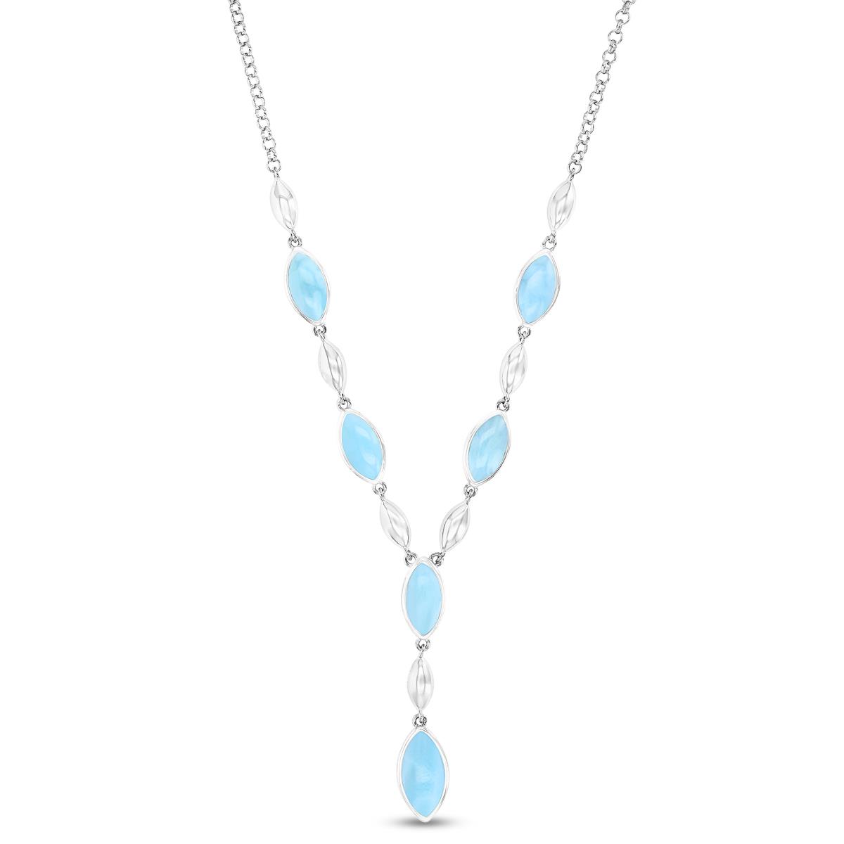Sterling Silver Rhodium Marquise Shaped Larimar 19" "Y" Necklace