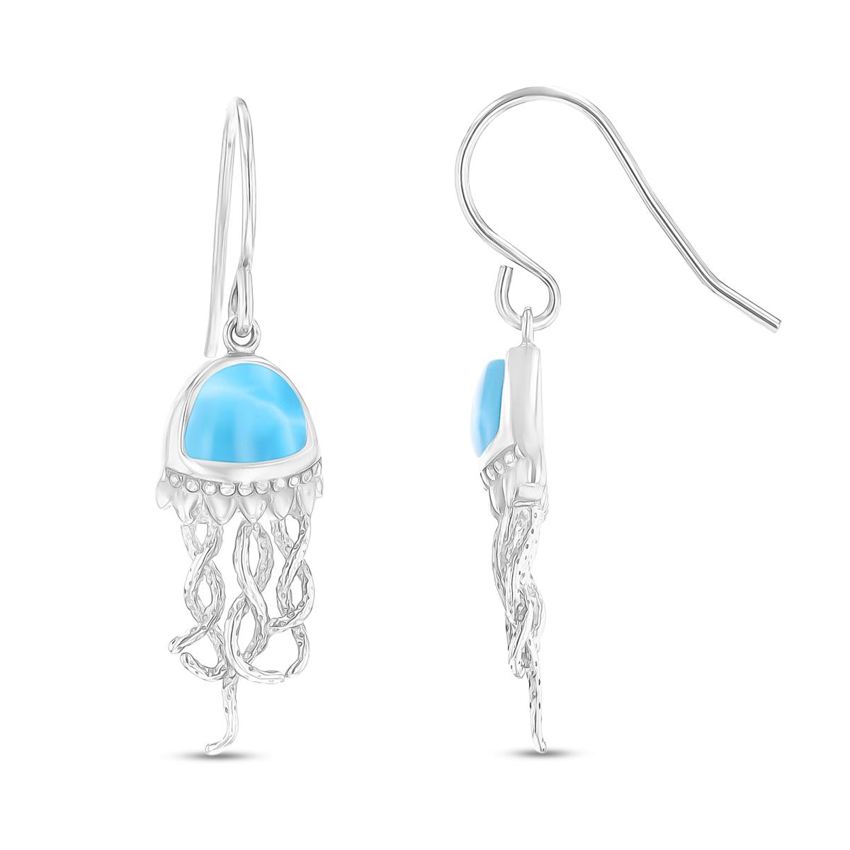 Sterling Silver Rhodium Larimar Jellyfish Fishhook Earring