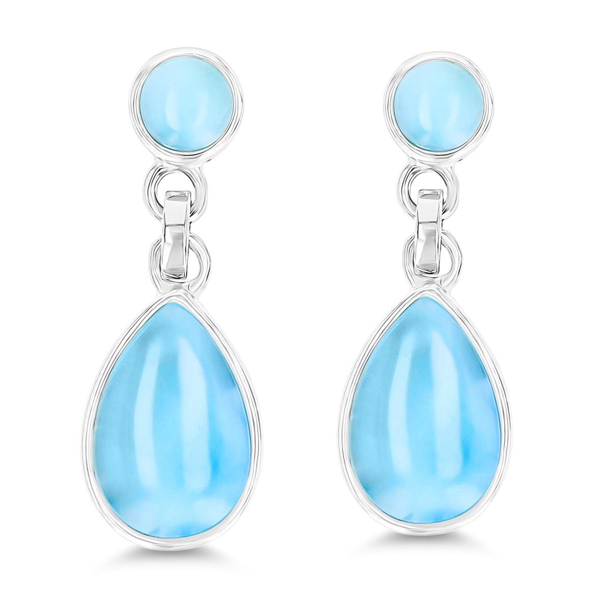 Sterling Silver Rhodium Round & Pear Larimar Dangling Earring