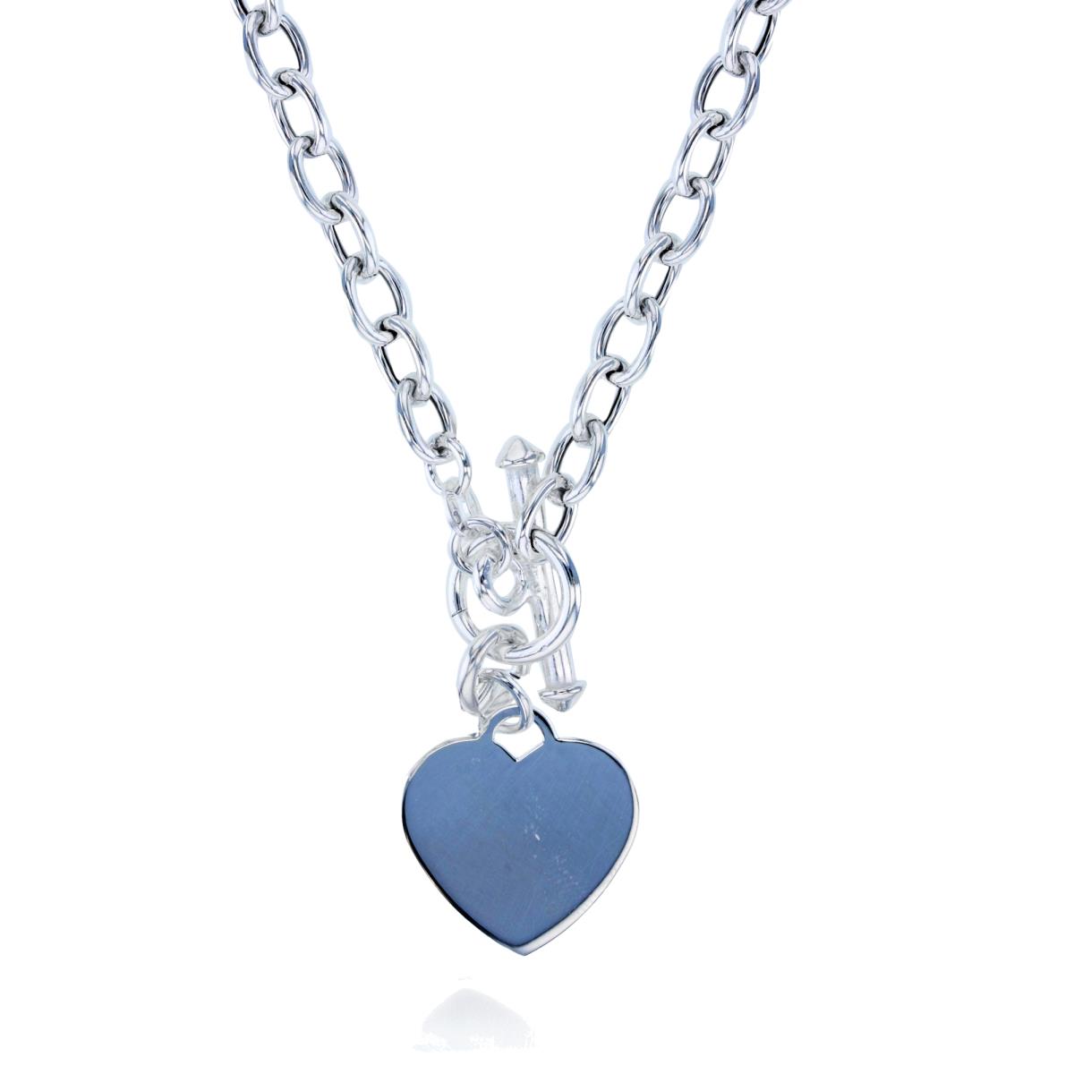 Sterling Silver Silver Plated Cable Dangling Heart 17" Necklace with Toggle