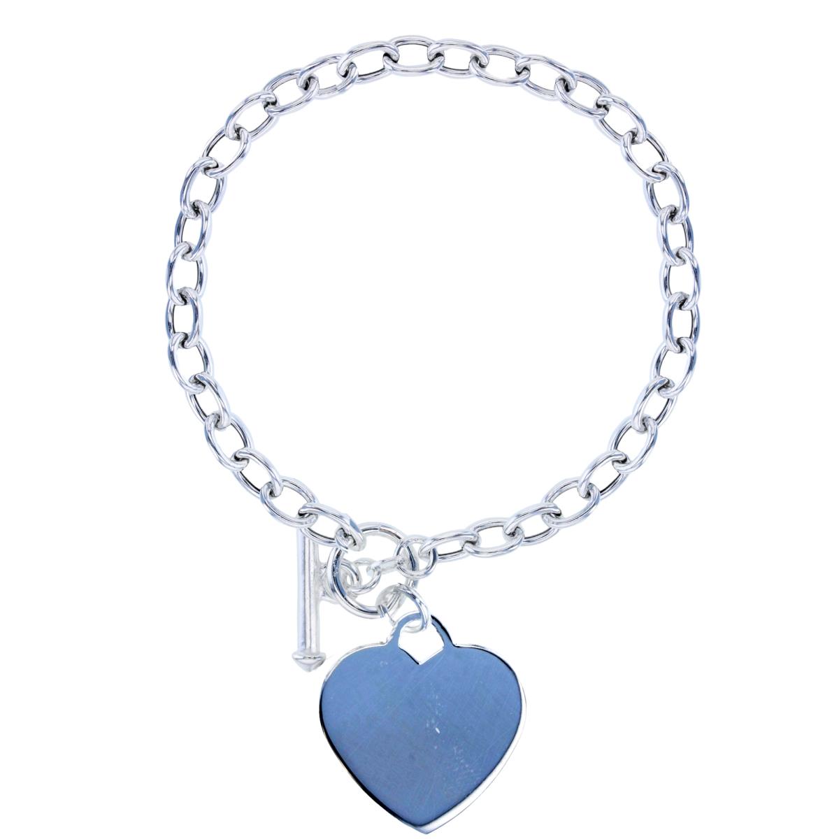 Sterling Silver Silver Plated Cable Dangling Heart 7.5" Bracelet with Toggle