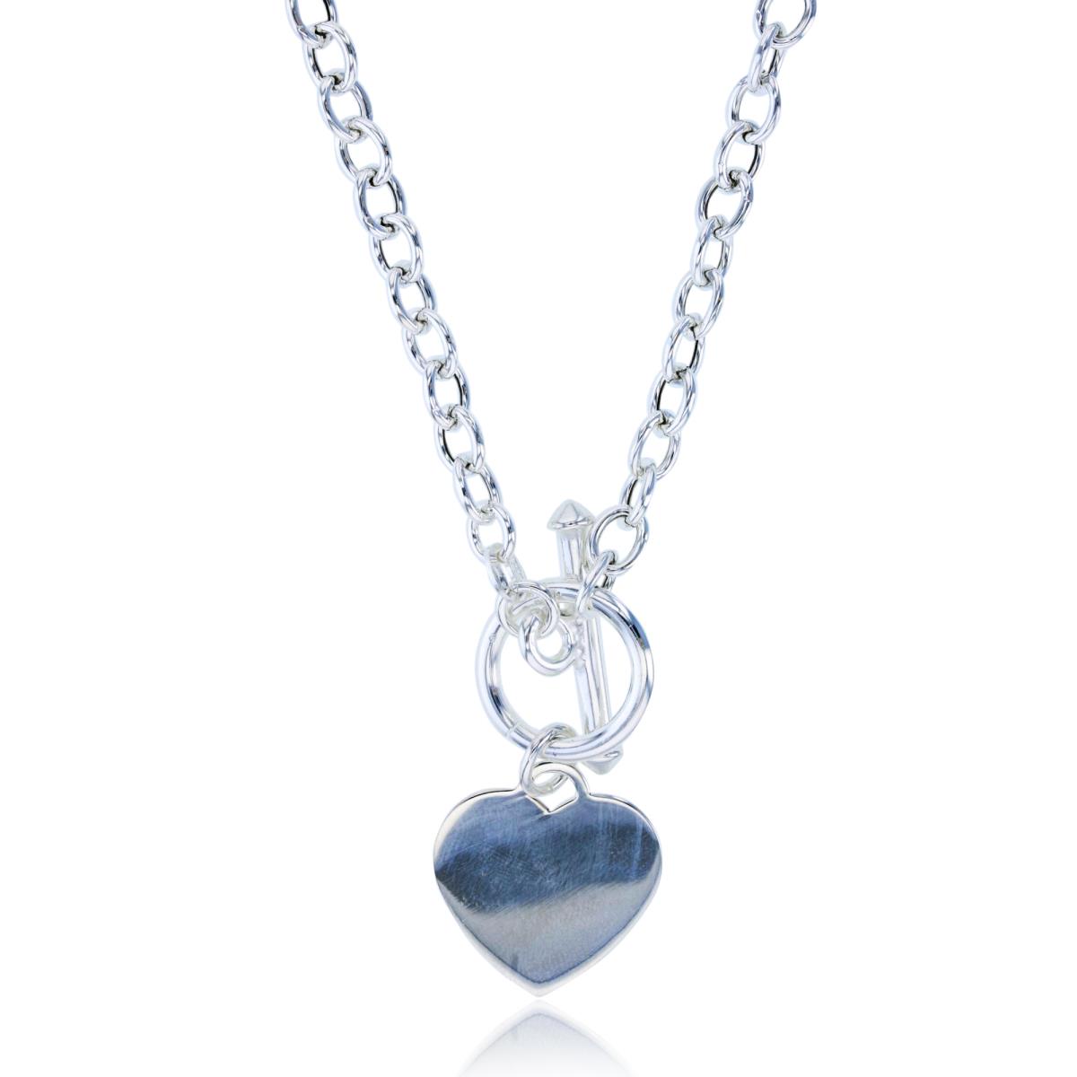 Sterling Silver Silver Plated 4.50mm Cable Dangling Heart Plate 17" Necklace with Toggle