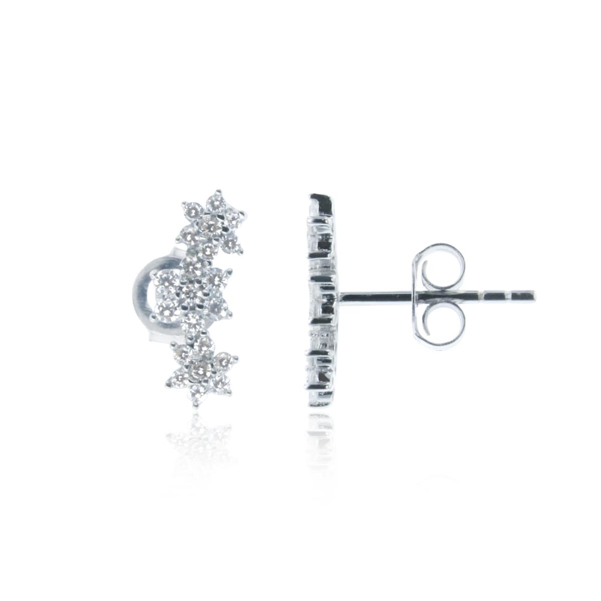 Sterling Silver Rhodium White CZ Triple Flower Stud Earring
