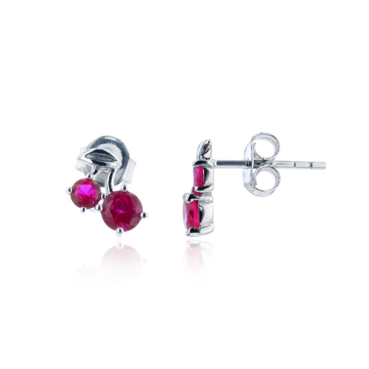 Sterling Silver Rhodium Red Stone Cherry Stud Earring