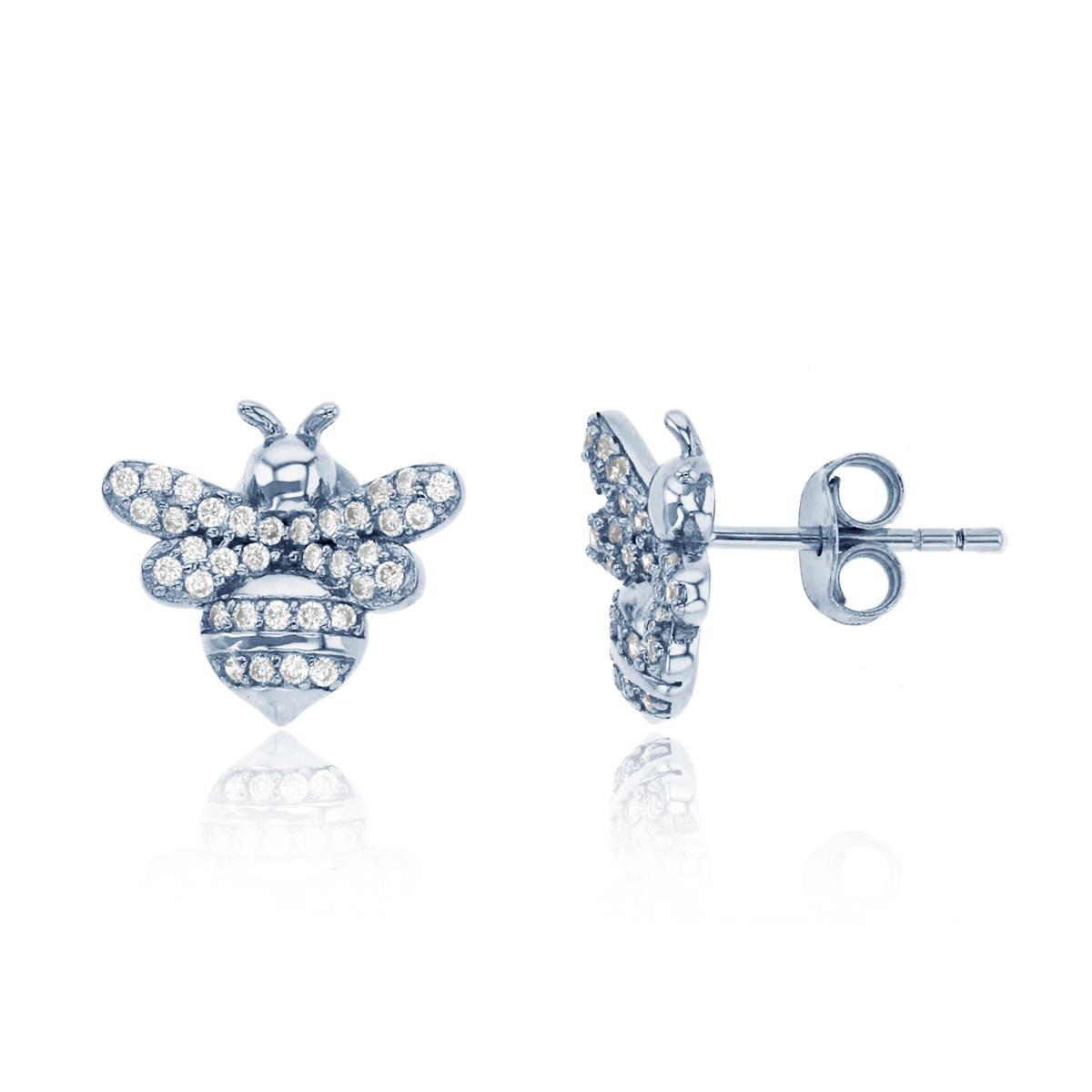 Sterling Silver Rhodium Paved CZ Bee Stud Earring