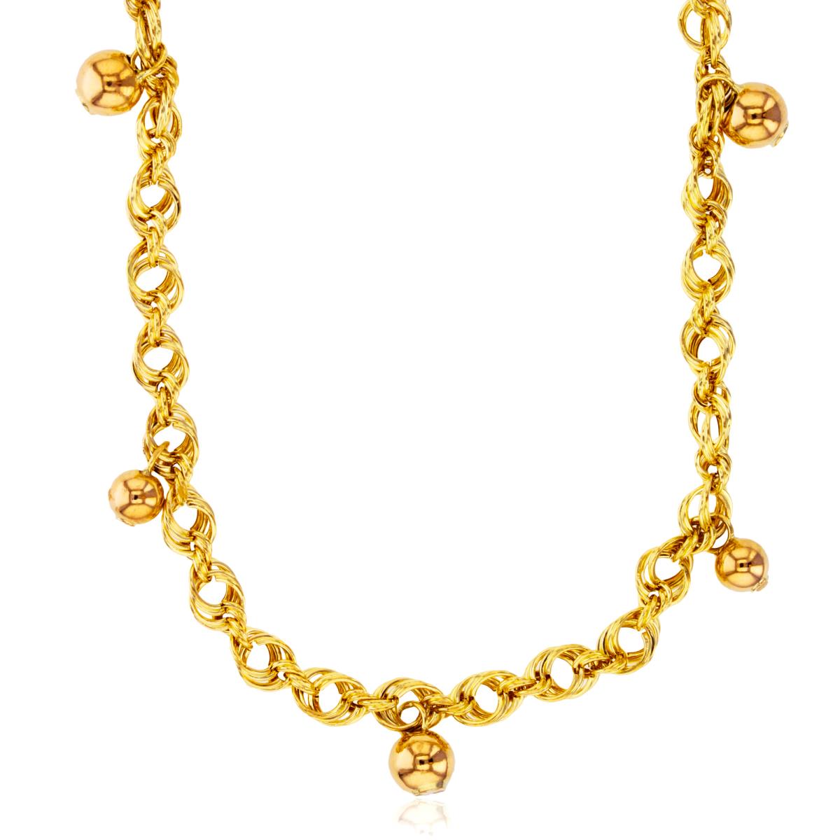 14K Yellow Gold Fancy Rope with 6mm Dangling Beads 18" Chain