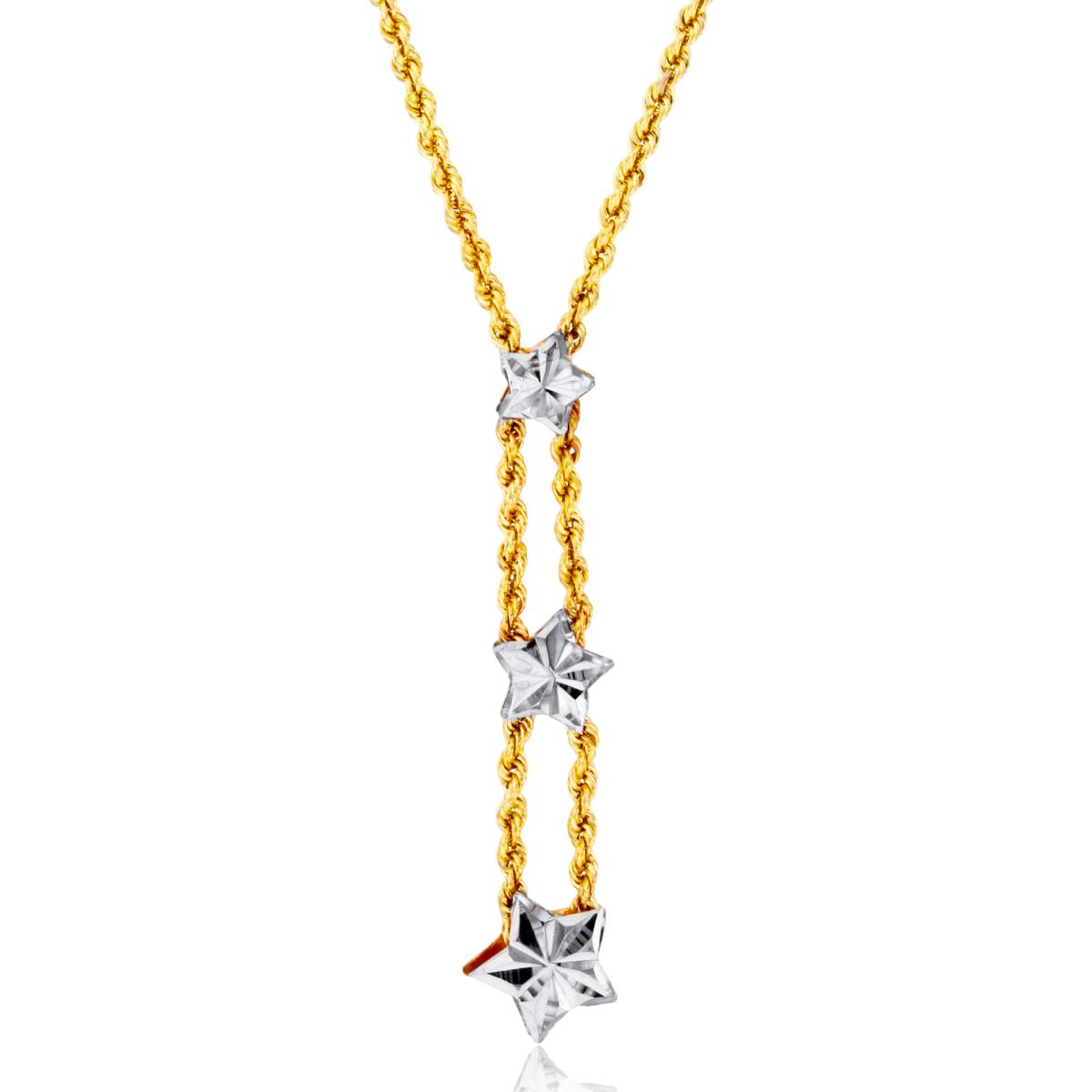 14K Two-Tone Gold Diamond Cut Rope Dangling Star 17" Necklace