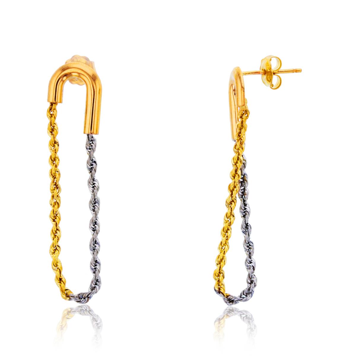 14K Two-Tone Gold DC Twisted Chain on Horseshoe Dangling Earring
