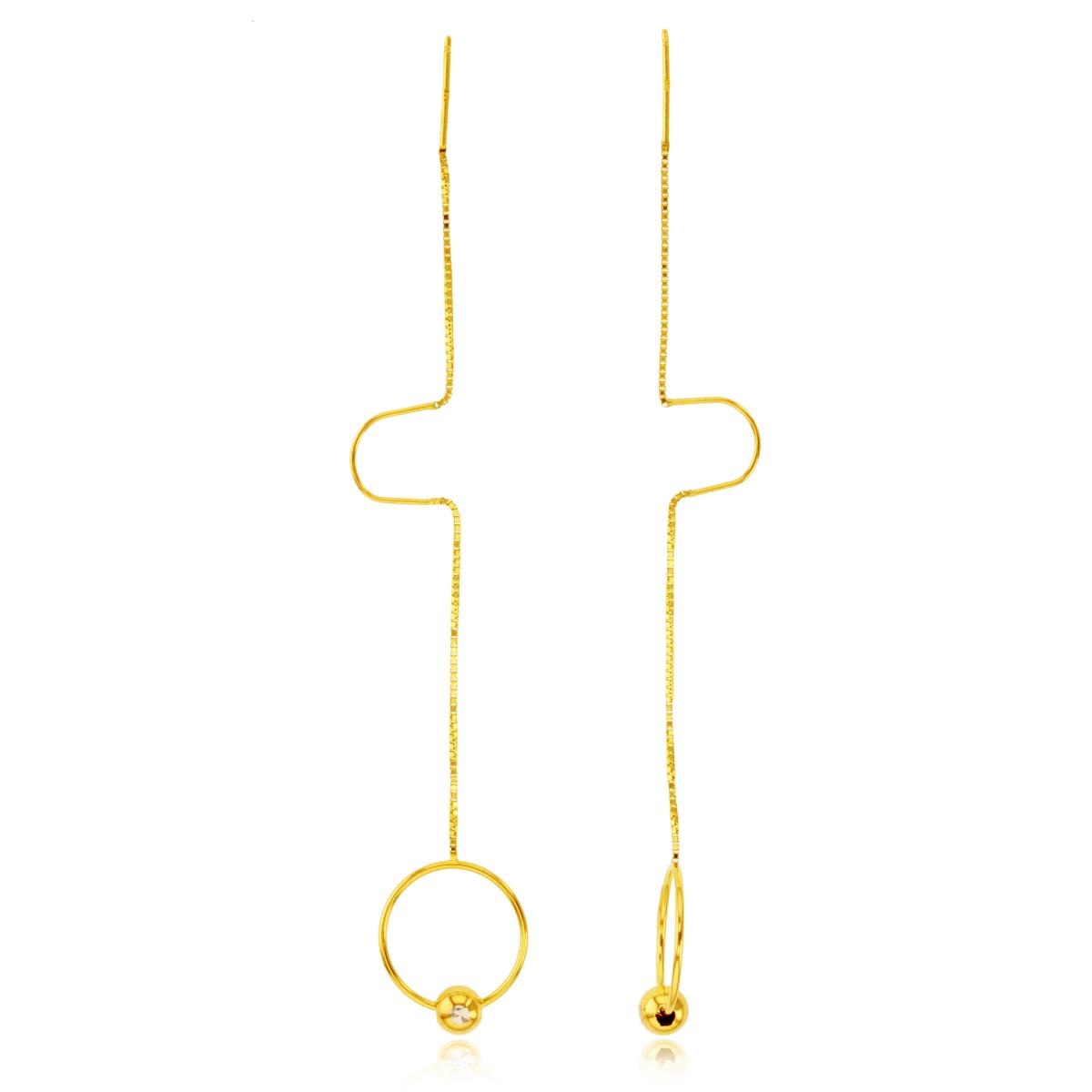 14K Yellow Gold Open Circle with 5mm Bead on Chain Dangling Earring