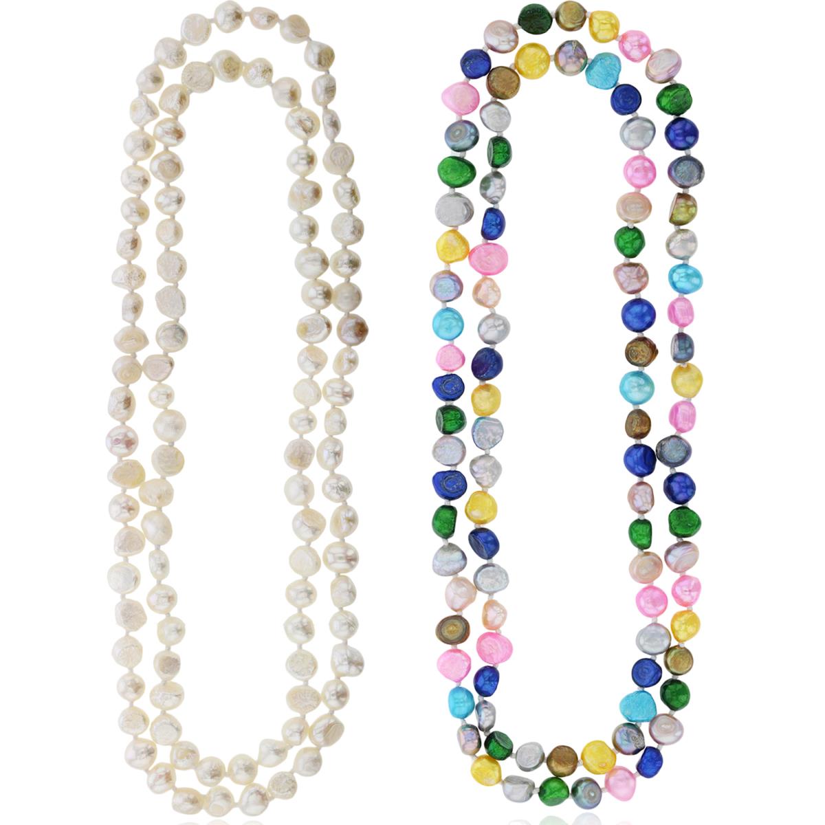 8-9mm Assorted White & Multi Color Fresh Water Pearls 60" Necklace Set