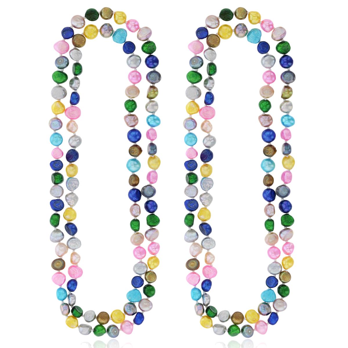 8-9mm Assorted Multi Color Fresh Water Pearls 60" Necklace Set of 2