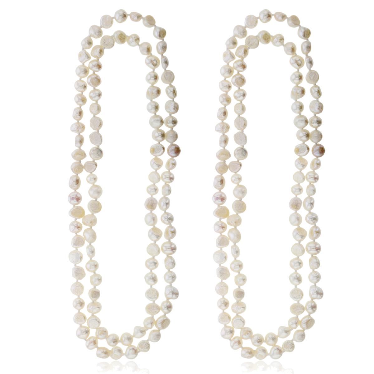 8-9mm Assorted White Fresh Water Pearls 24" Necklace Set of 2