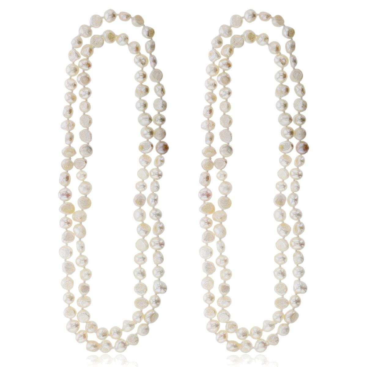 8-9mm Assorted White Fresh Water Pearls 60" Necklace Set of 2