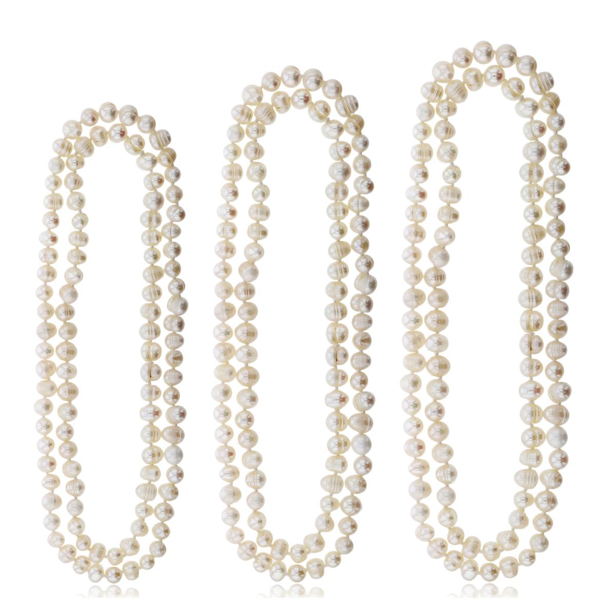 8-9mm Semi Baroque Fresh Water Pearl 24",30" & 36" Endless Necklace Set of 3