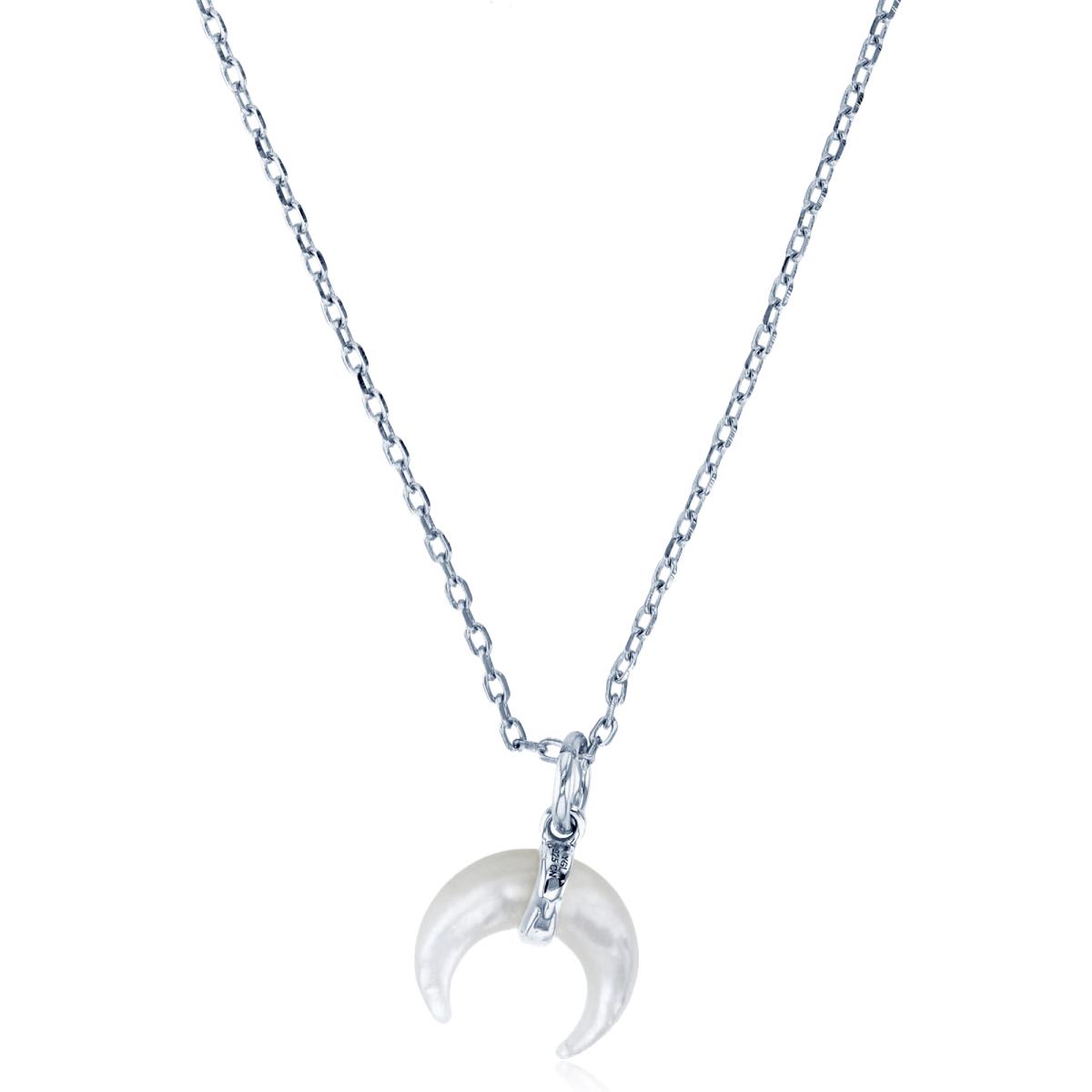 Sterling Silver Rhodium 10mm Cresent Moon Inlay Mop 16"+2"Necklace