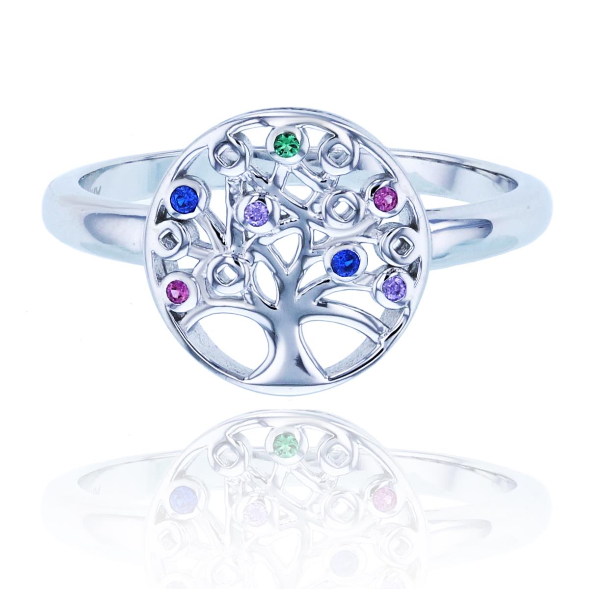 Sterling Silver Rhodium Rnd Multicolor CZ "Tree of Life"Ring