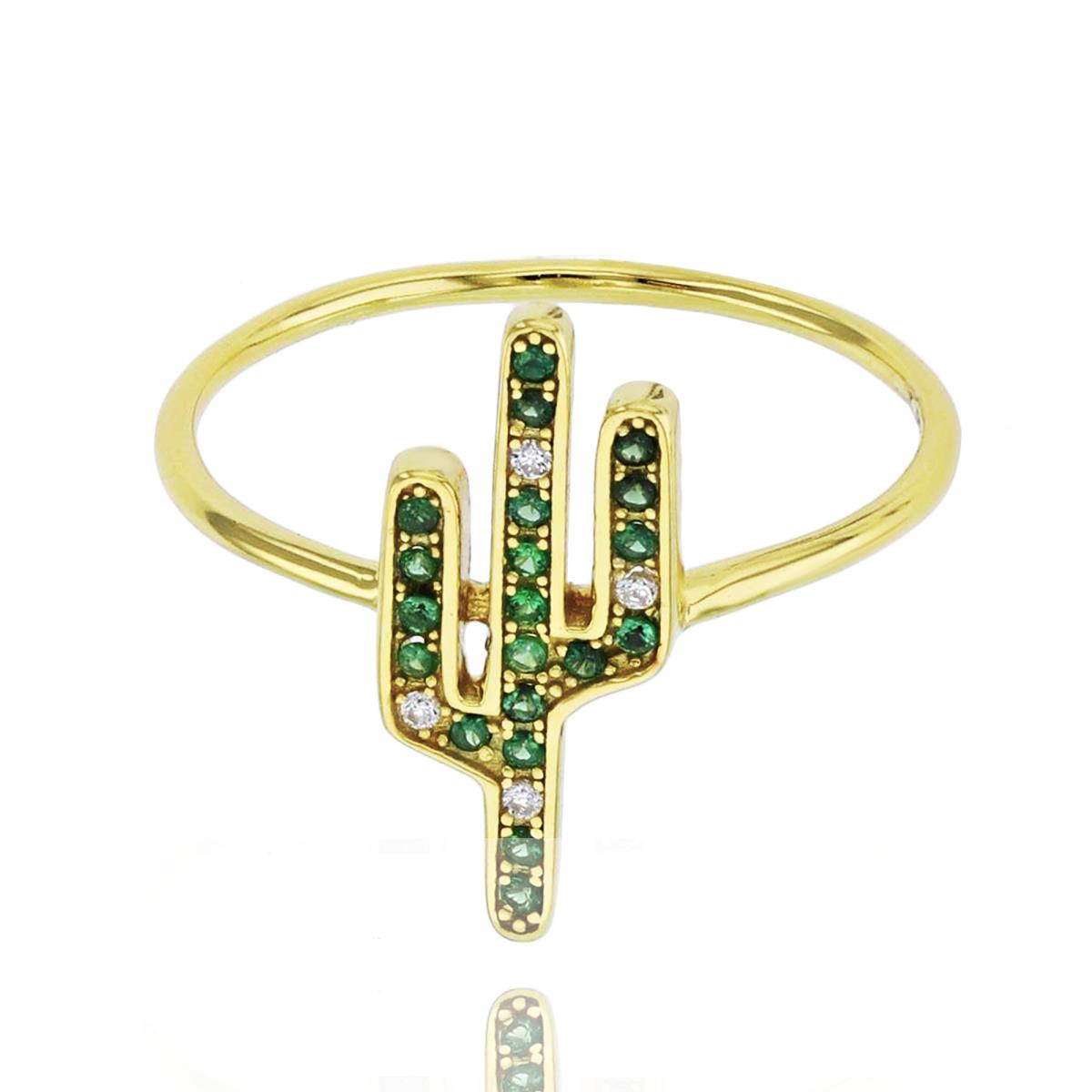 Sterling Silver Yellow Rnd White & Emerald CZ "Cactus"Ring