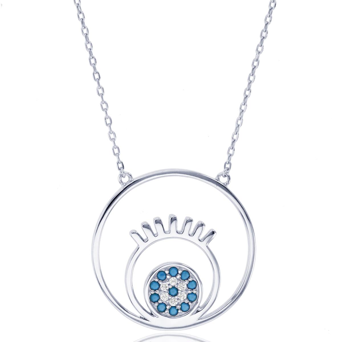 Sterling Silver Rhodium Rnd White CZ & Turquoise Graduated Circles 16"+2"Necklace