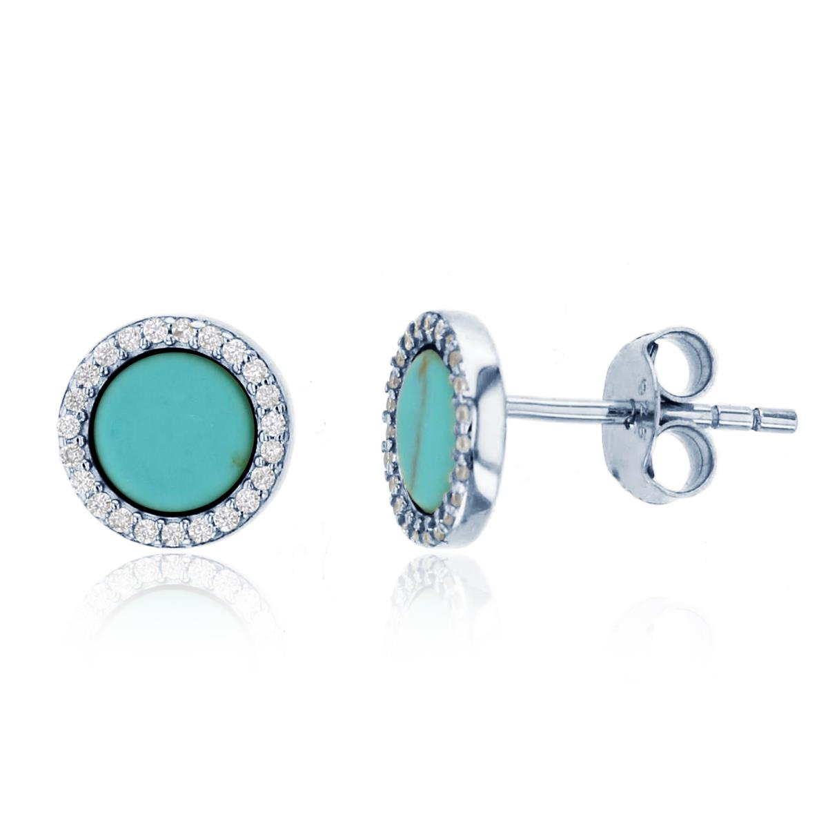 Sterling Silver Rhodium 5mm Rnd Turquoise & White CZ Stud Earrings