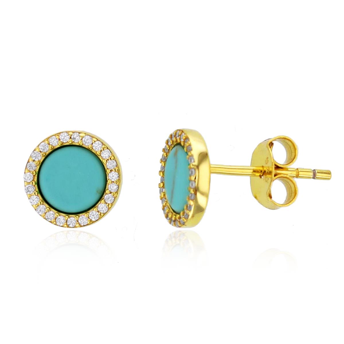 Sterling Silver Yellow 5mm Rnd Turquoise & White CZ Stud Earrings