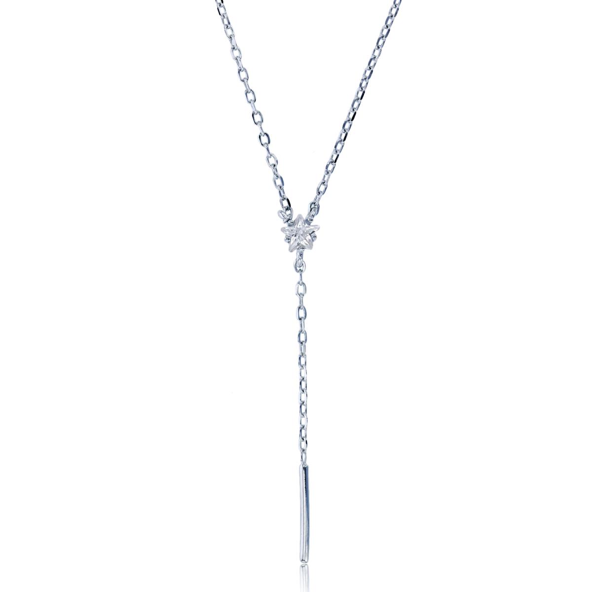 Sterling Silver Rhodium 3mm Star-shape CZ with 1.5"Dangling Extention 16"+2"Necklace