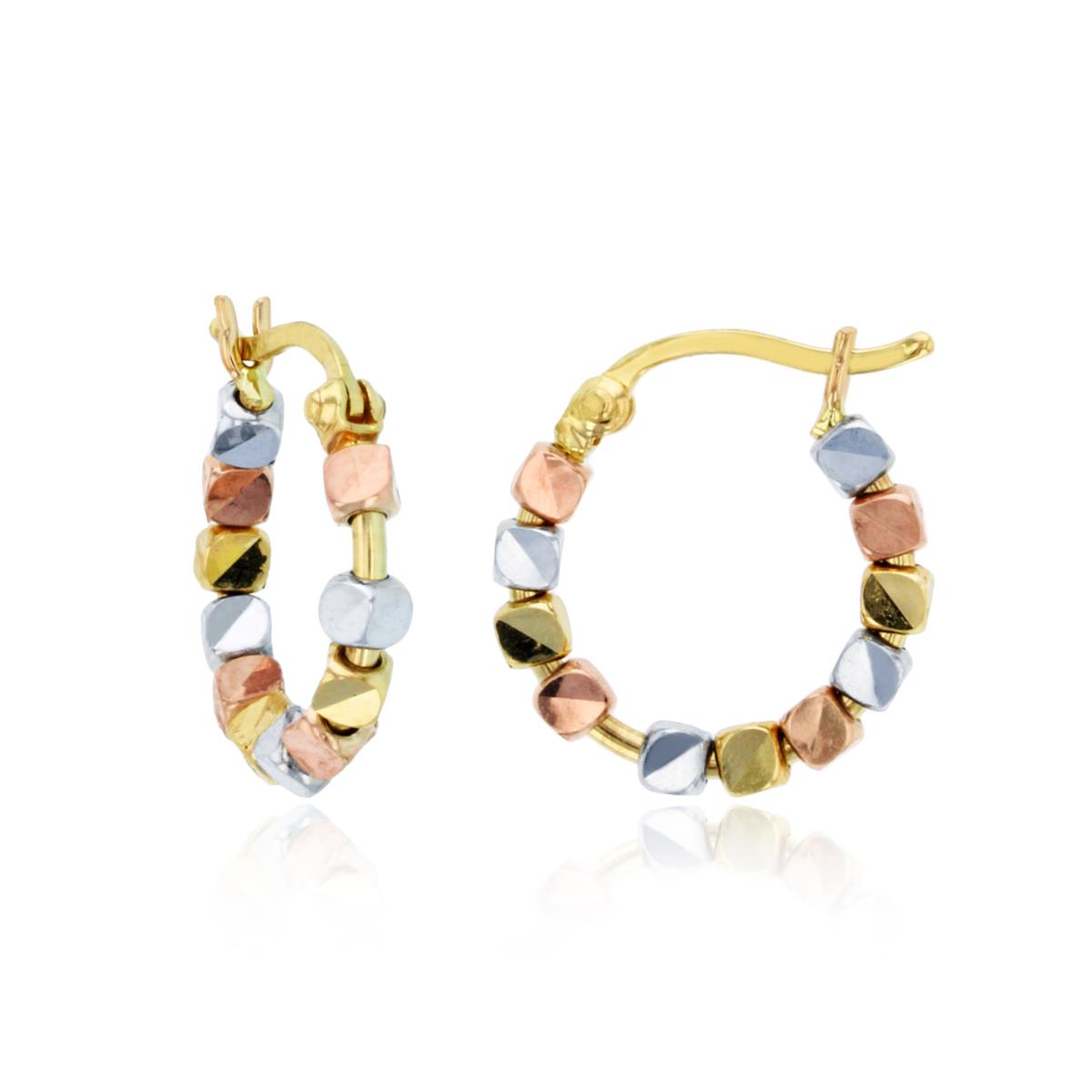 14K Tri-Color Gold 15x2.4mm DC Beads Hoop Earring
