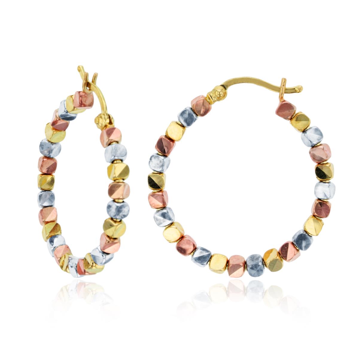 14K Tri-Color Gold 25x2.4mm DC Beads Hoop Earring