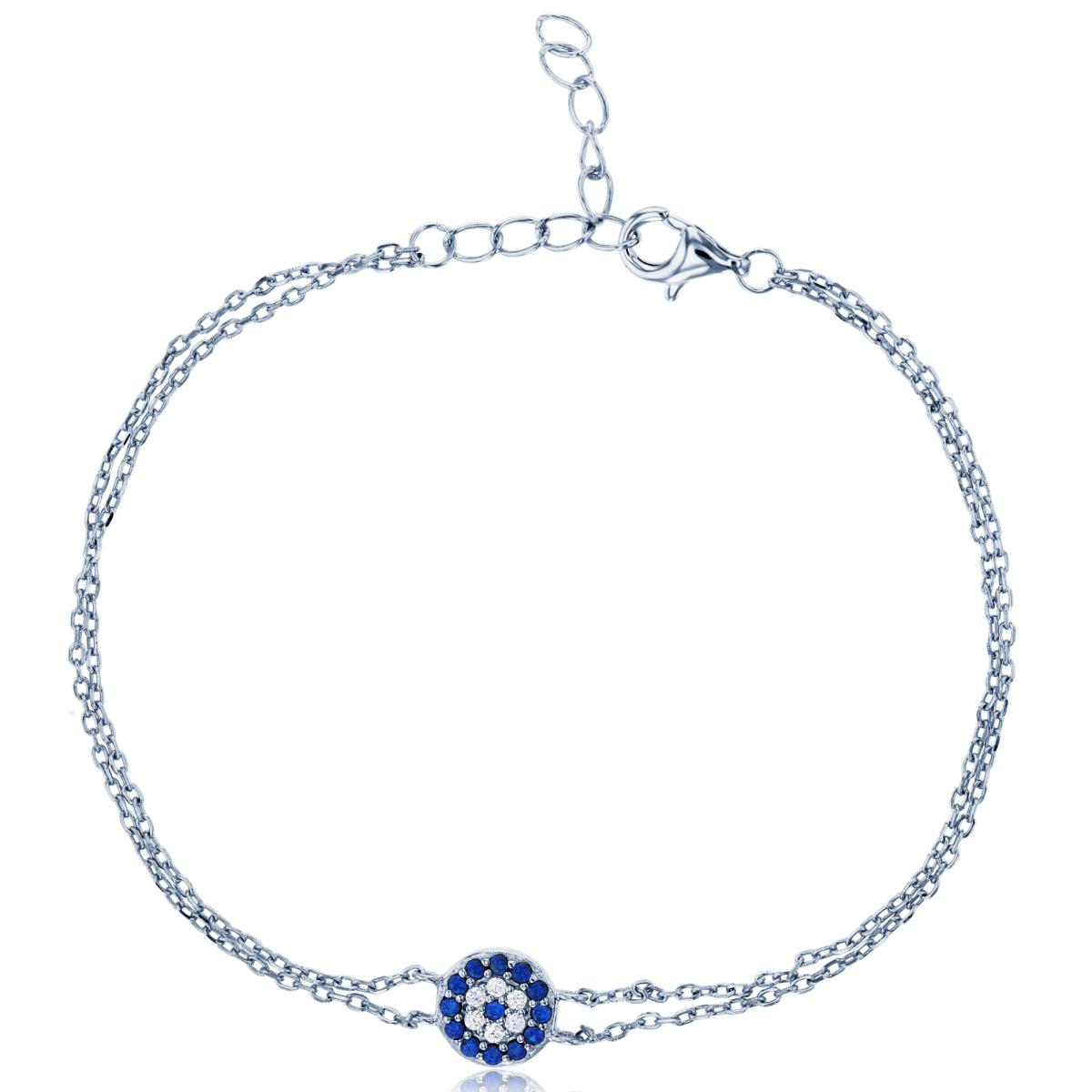 Sterling Silver Rhodium Rnd #114 Blue & White CZ Circle 9+1"Chained Anklet