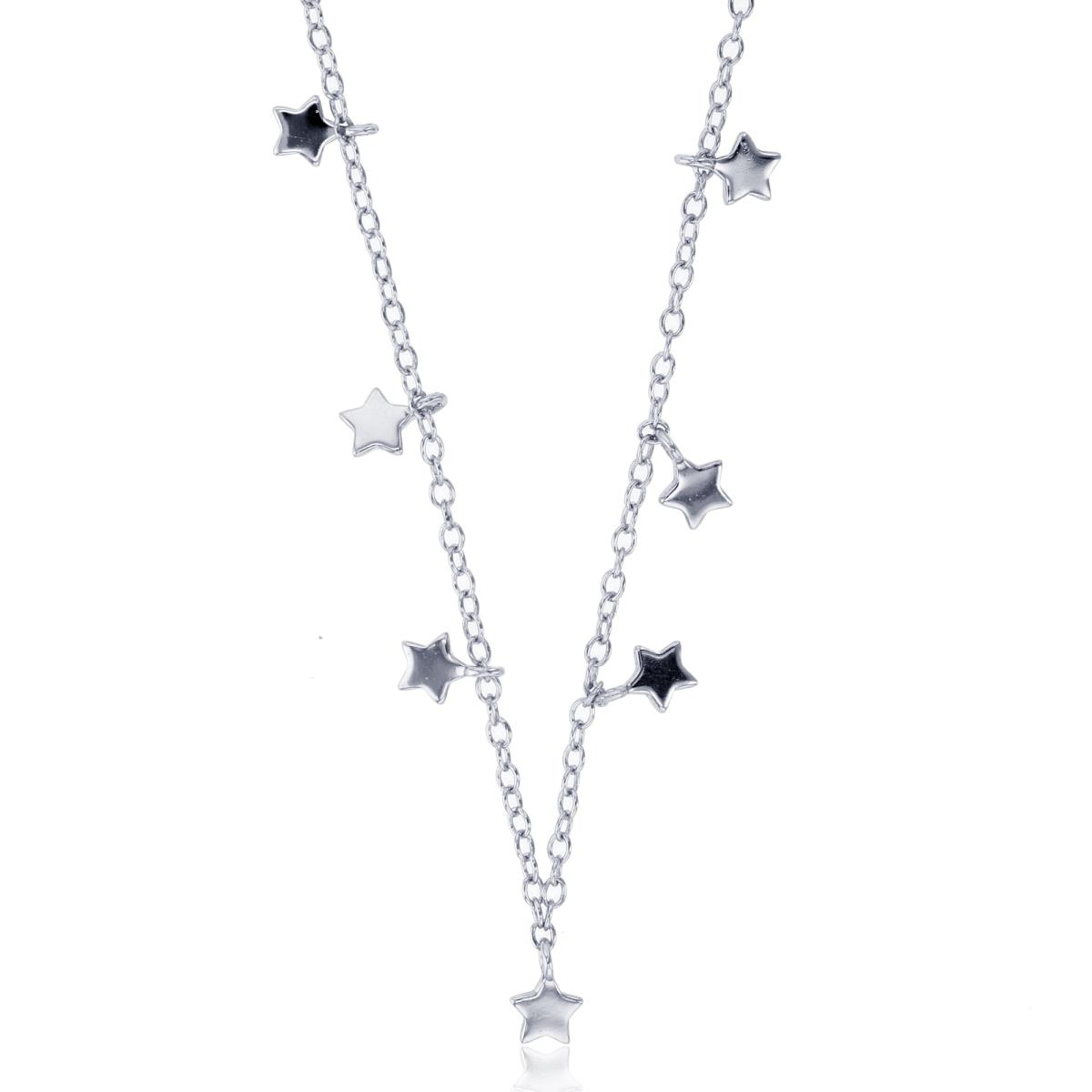 Sterling Silver Rhodium Dangling Star Charms 16"+2"Necklace