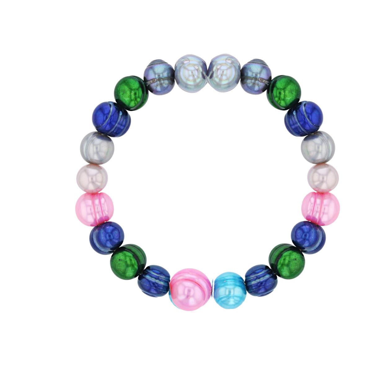 8-9mm Multi Color Semi Baroque Fresh Water Pearls Stretch Bracelet