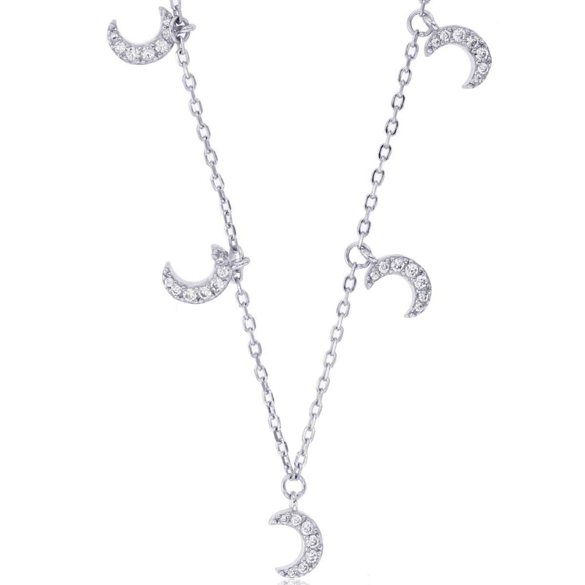 Sterling Silver Rhodium Rnd CZ Moon Charms 16"+2"Necklace