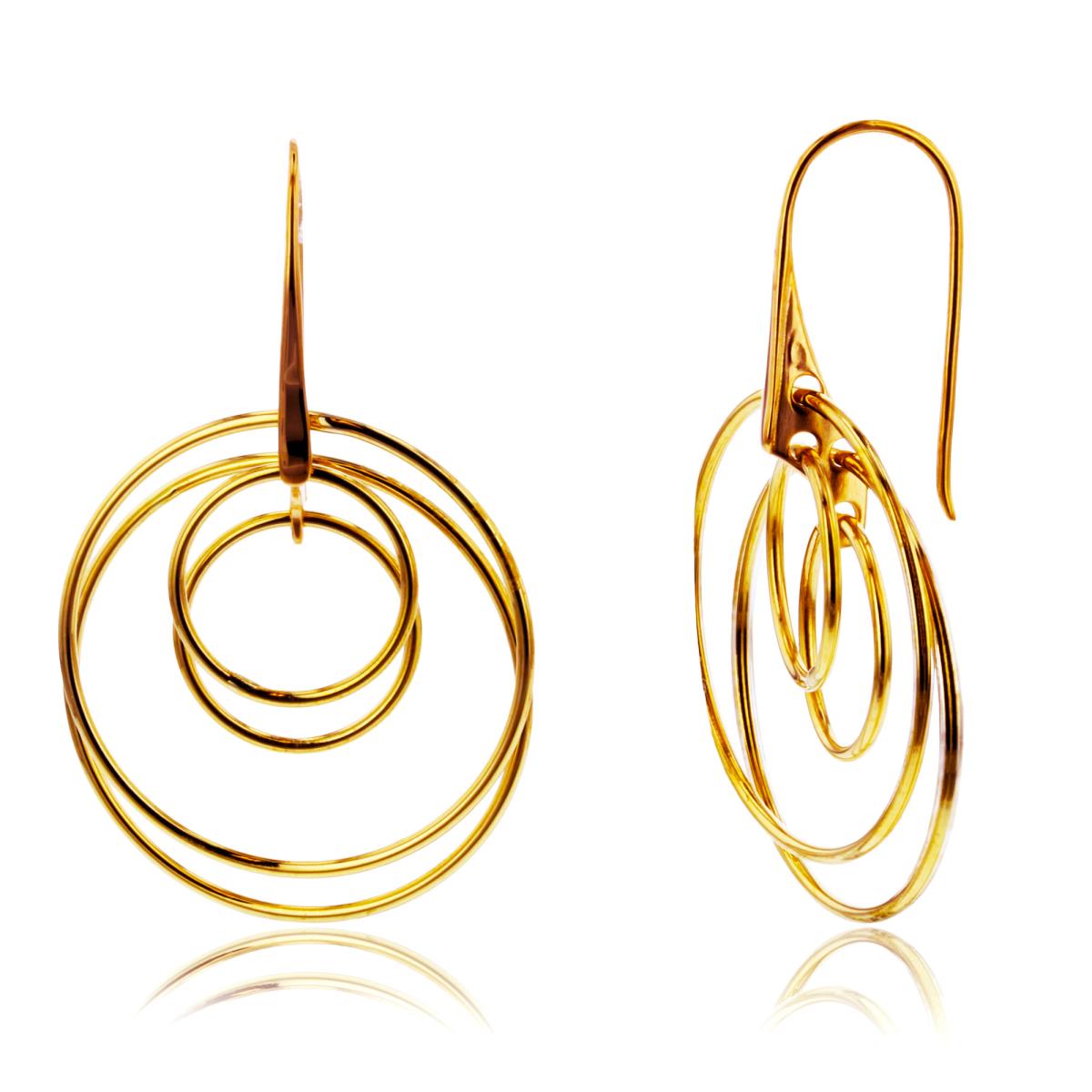 10K Yellow Gold Bunch of Open Tubing Dangling Circles Earrings