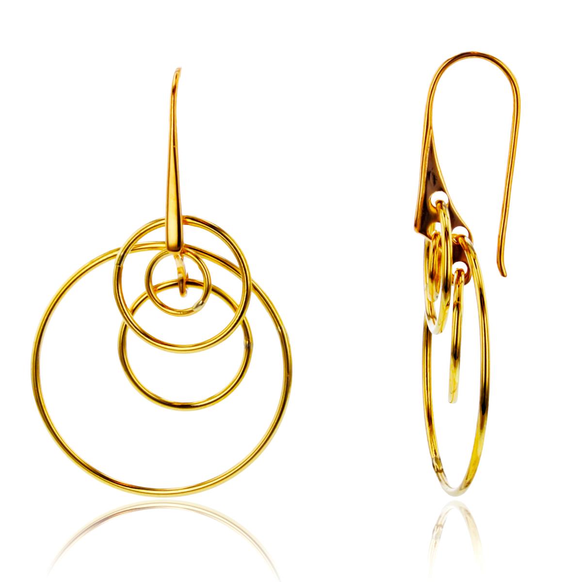 10K Yellow Gold Bunch of Open Tube Circles Dangling Earrings