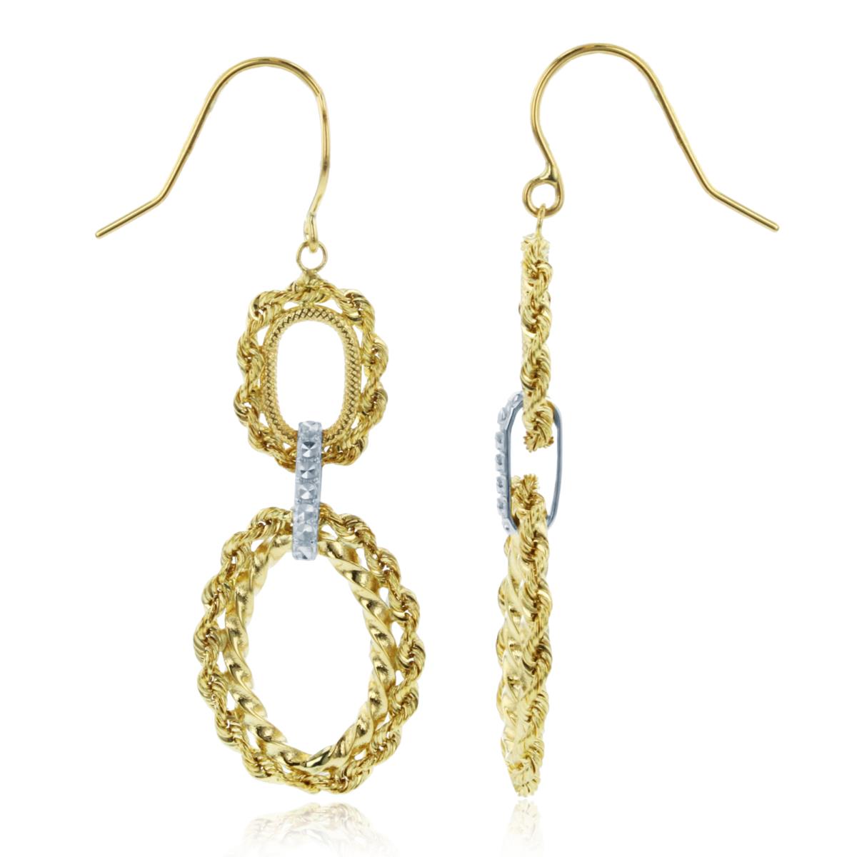 10K Two-Tone Gold DC Textured Open Double Fancy Oval Dangling Earrings