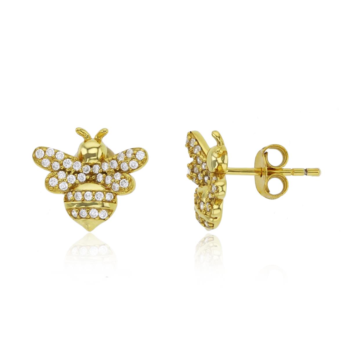 Sterling Silver Yellow Paved CZ Bee Stud Earring