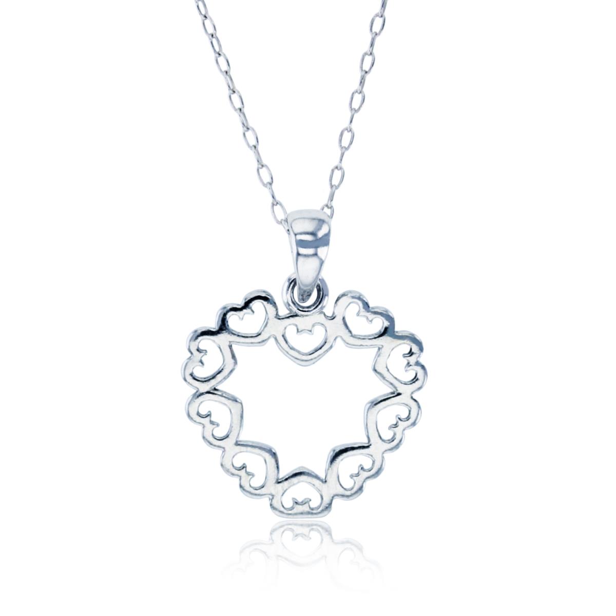 Sterling Silver Rhodium Hearts within Heart 18" Necklace