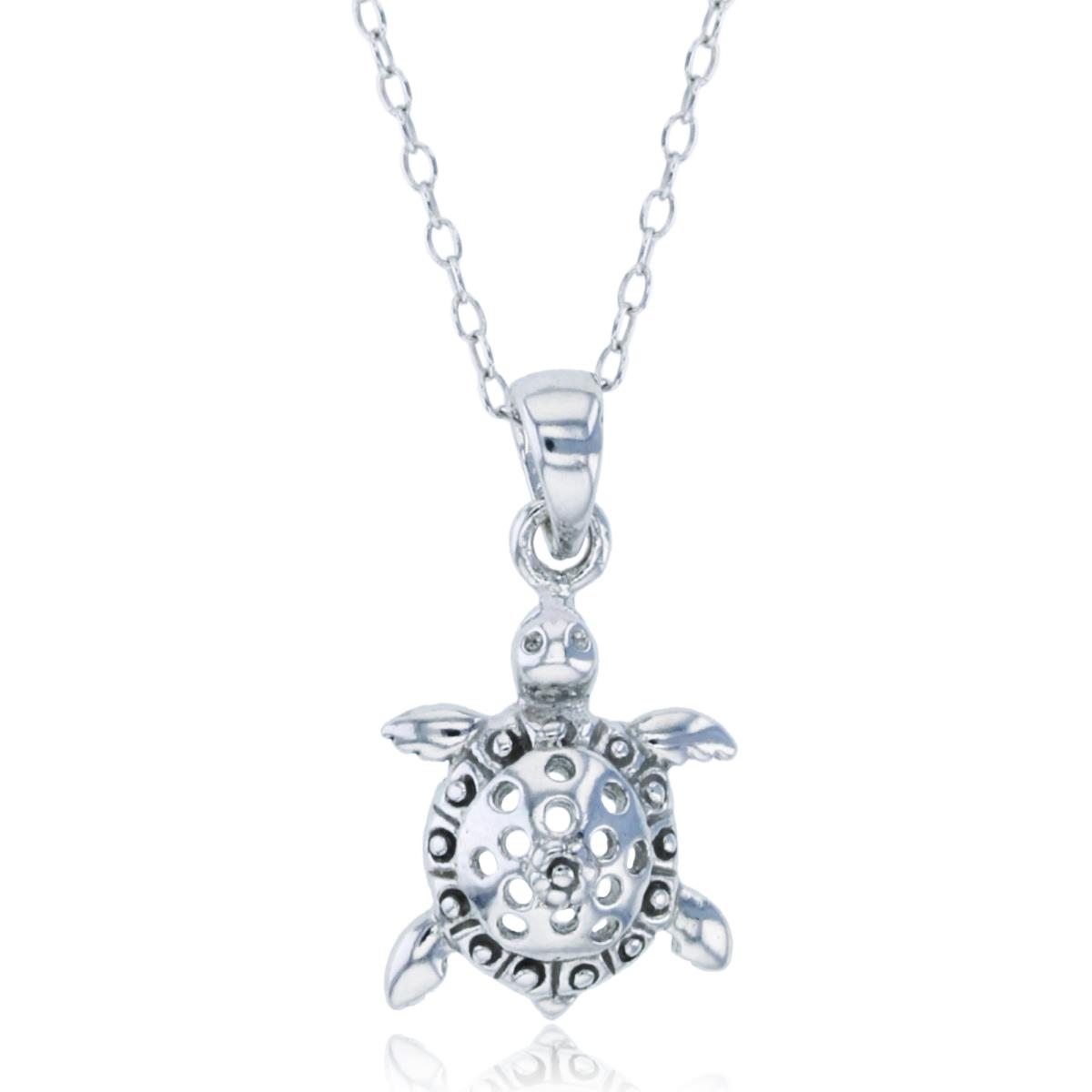 Sterling Silver Rhodium Turtle 18" Necklace