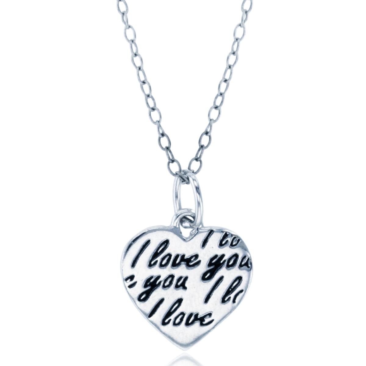 Sterling Silver Rhodium "I Love You" Heart 18" Necklace