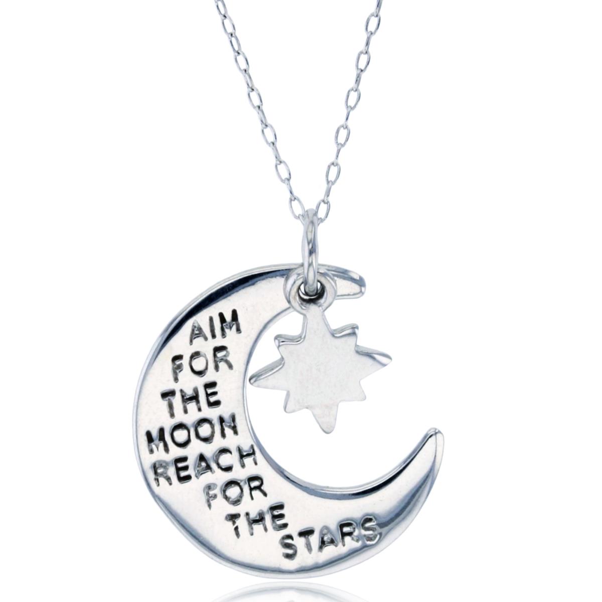 Sterling Silver Rhodium "Aim for the moon, reach for the stars" 18" Necklace