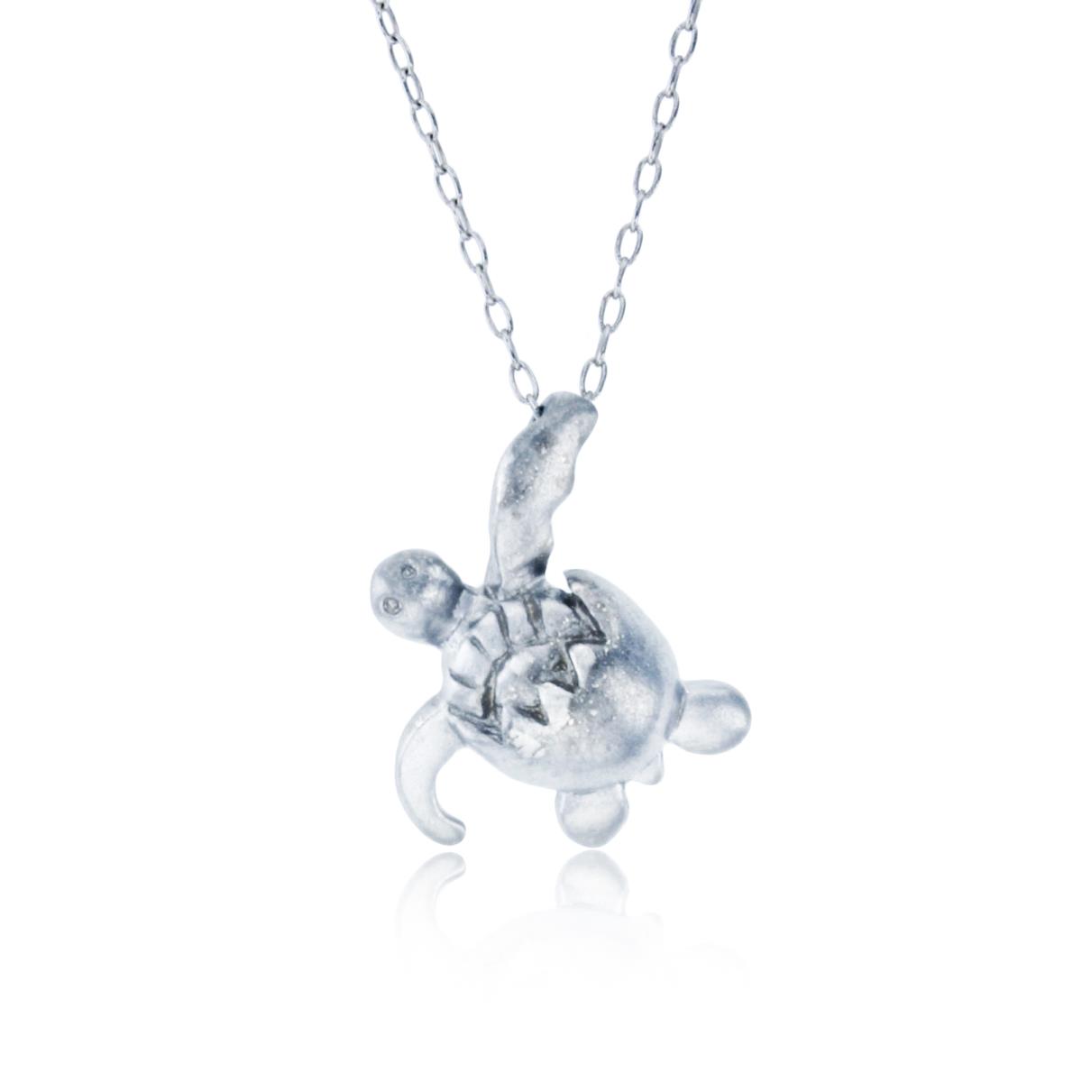 Sterling Silver Rhodium Matte Turtle 18" Necklace