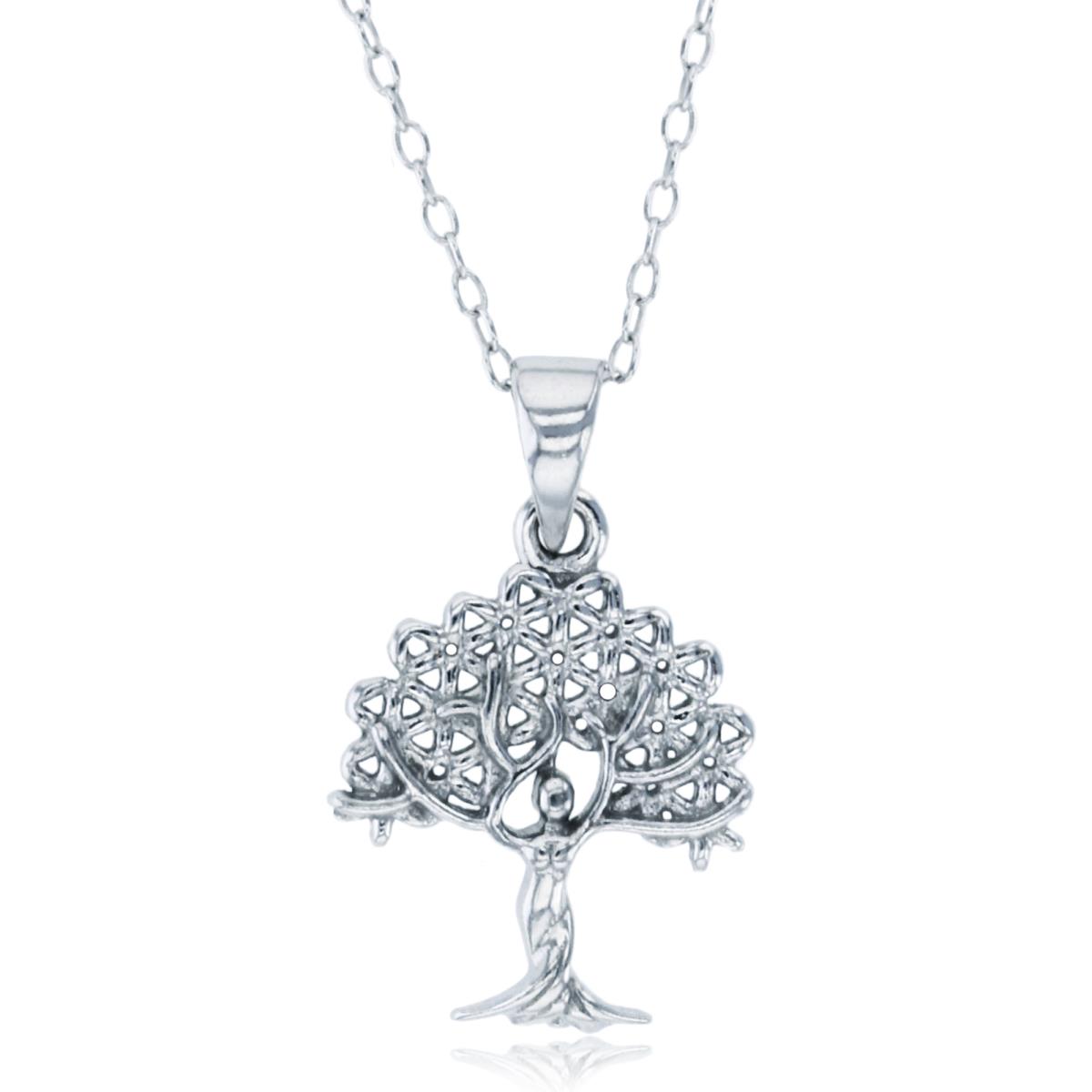 Sterling Silver Rhodium Tree Of Life 18" Necklace