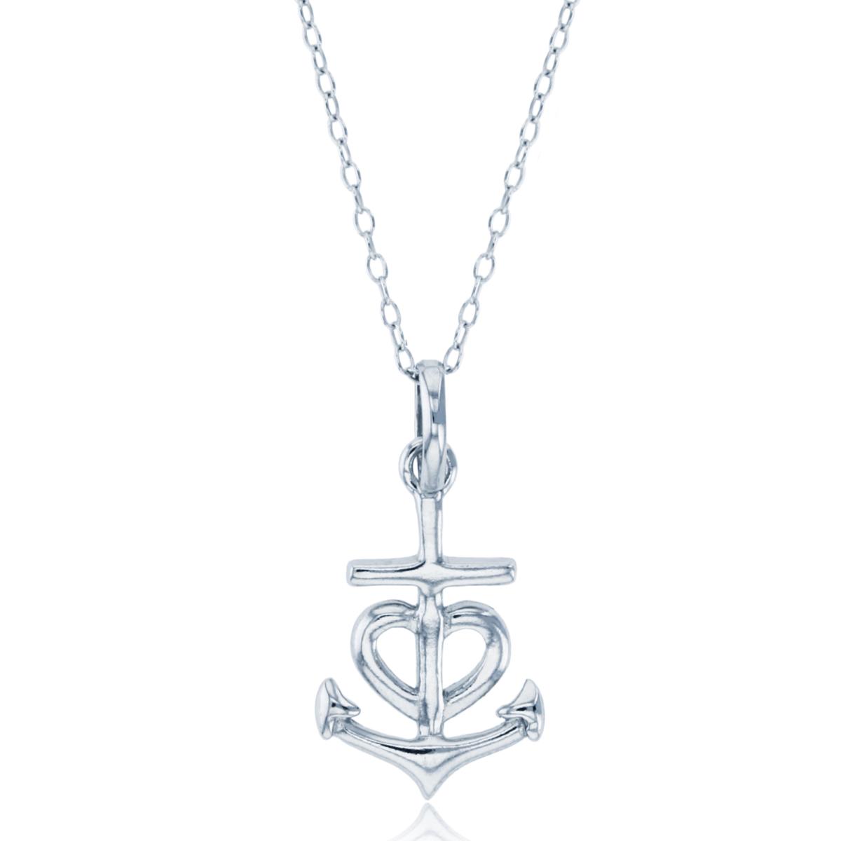 Sterling Silver Rhodium Anchor 18" Necklace