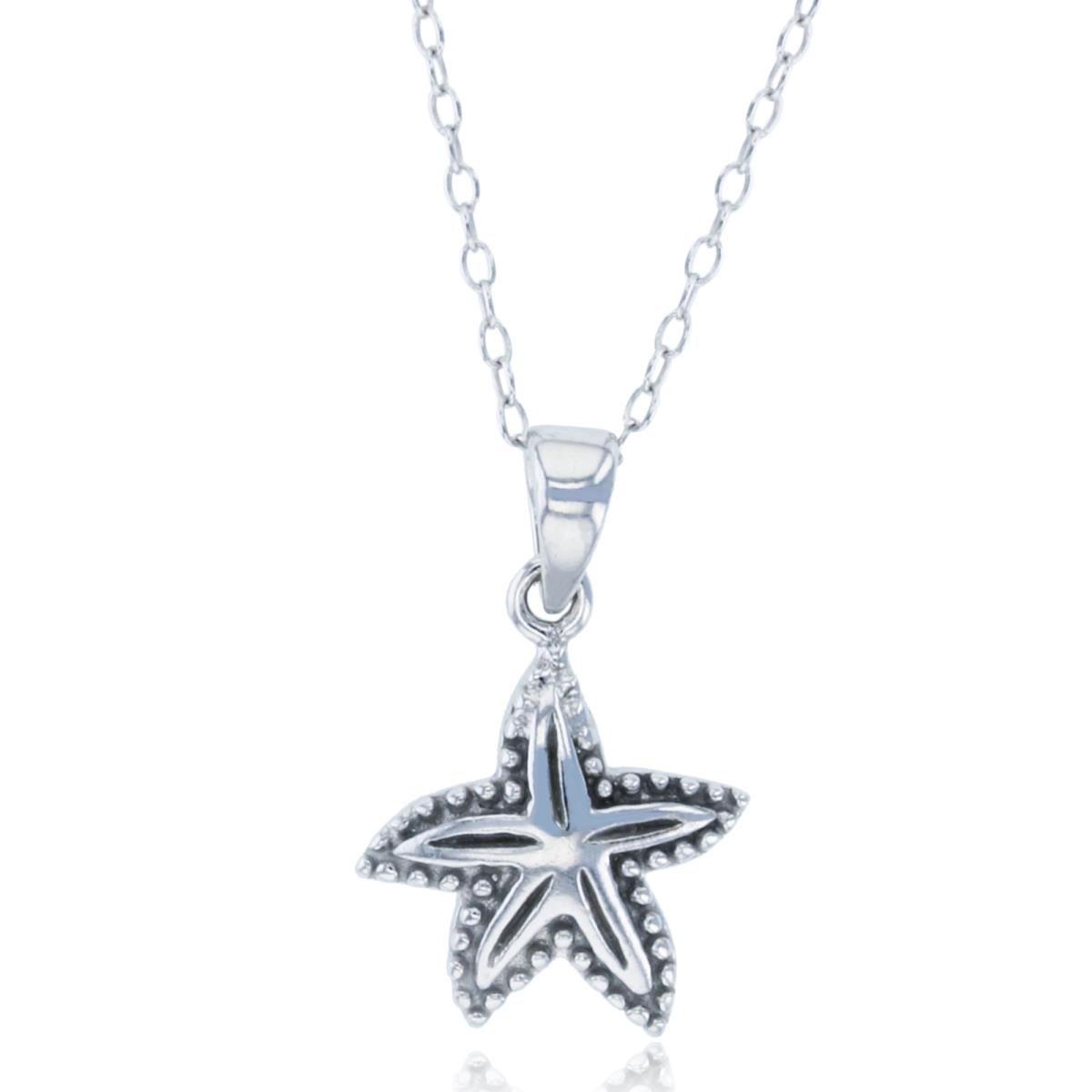 Sterling Silver Rhodium Textured Starfish 18" Necklace
