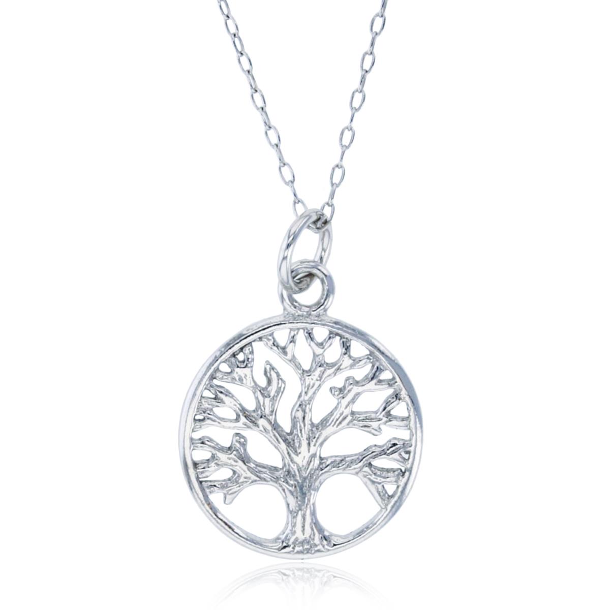 Sterling Silver Rhodium Tree Of Life Medal 18" Necklace