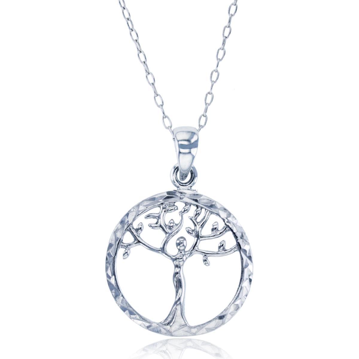 Sterling Silver Rhodium D/C Tree Of Life 18" Necklace