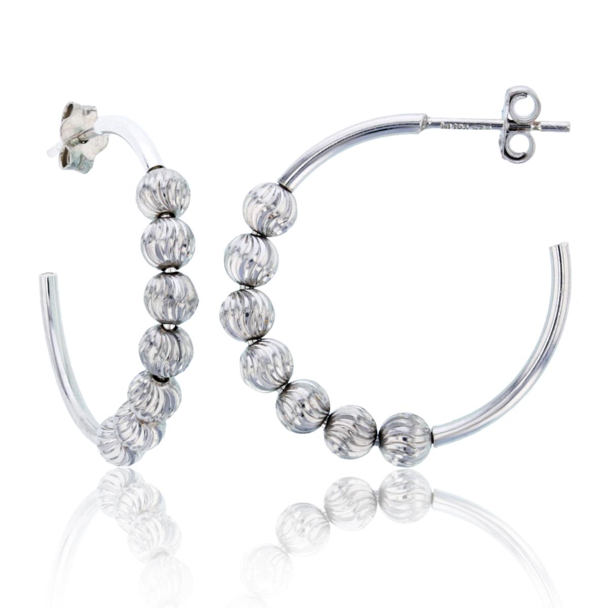 Sterling Silver Rhodium 4mm DC Beads Half Hoop Earring