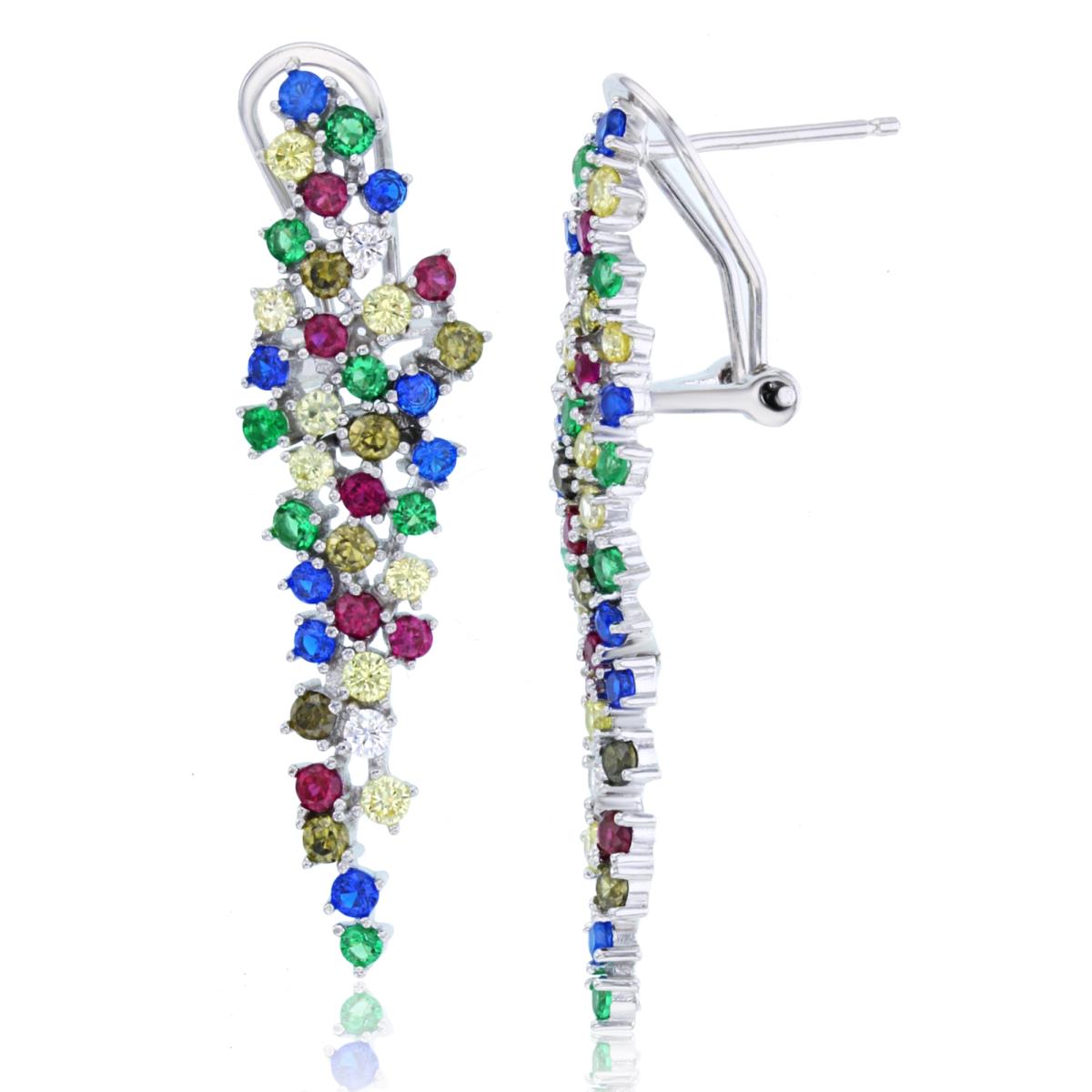 Sterling Silver Rhodium Rnd Multicolor CZ Snowflake Setting Fashion Earring